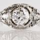 Antique Engagement Ring - Antique 1920s 18k White Gold and Diamond Filigree Engagement Ring