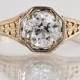 Antique Engagement Ring - Antique 1920s 14k White and Yellow Gold Diamond Engagement Ring