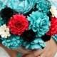 FEATURE ON Offbeat Bride - Teal, Red and Black Rock and Roll Inspired Handmade Paper Flower Wedding Bouquet - Custom Colors
