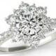 GIA Certified 0.50 carat Diamond Flower Engagement Ring - Diamond Engagement Rings for Women - Diamond Flower Lotus Halo Rings - 1 Carat TW