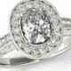 Oval Moissanite & Diamond Halo Engagement Ring 14k, 18k or Platinum Vintage Style Engagement Rings Antique Art Deco Settings, Designs