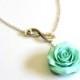 Mint green Infinity lariat Necklace, Mint green Bridesmaid, Mint green rose Flower Necklace, Bridal Flowers, Sunflower Bridesmaid Necklace