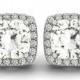 Cushion Moissanite & Diamond Halo Stud Earrings, Anniversary Gifts for Women, Wedding Jewelry, Designer, Stud Earrings, Pave