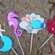 Mermaid Cupcake Toppers - Set of 8 - Under the Sea Theme Party Cake Toppers - Mermaid Cake Baby Shower - Under the Sea Friends Creatures