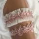 wedding garter set, tulle/ lace bridal garter set, blush pink lace, rhinestone