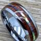 Mens Tungsten Ring With Abalone and Genuine Koa Wood Inlay, 8mm Comfort Fit Wedding Band