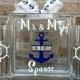 Unity Sand Ceremony Glass Containers - Glass Block with Nautical Anchor Ships Wheel Theme - Personalized - Side vessels with Initials