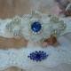 SALE - Wedding Garter, Bridal Garter, Garter Set - Something Blue Crystal Rhinestone on a White Lace - Style G2110