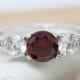 Garnet and lab diamond Solid Sterling Silver Trilogy 3 stone Ring - engagement ring - wedding ring