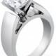 Ladies 14kt white gold wide cathedral engagement ring with 2ct Princess White Sapphire Center
