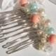 Bridesmaid Hair Comb, Swarovski Pink Coral, Clear AB Butterflies, Pink and Aqua Pearls Clear Crystals  Tropical Colored Hair Jewelry, Beachy