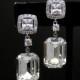 wedding jewelry wedding earrings bridal earrings Swarovski clear white vintage style rectangle square foiled crystal silver square cz post
