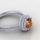 Halo Engagement Ring,Unique Citrine and  Diamond halo Engagement Ring,14k white gold halo ring, perfect engagement ring