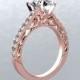 14kt Rose Gold Ring 6.5mm Forever Brilliant Round Moissanite Center White Sapphire Side Stones Engagement Ring Wedding Victorian Love Ring
