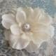 Bridal Ivory Flower Clip w/ Pearl Rhinestone Center - Small Wedding Flower Pin -  Flower Girls Hair Clip  - Hair Pin - Flower Brooch