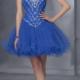 Sleeveless Straps Open Back Blue Pink Crystals Tulle Short