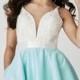 Hot Trend Plunging V Neck Satin Beaded Lace Ivory Aqua Homecoming Dress
