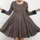 Winter knee length dress, Beige short Dress, long sleeve dress, Office dress, mini length dress,