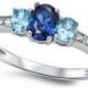 1.80 Carat Oval Cut Deep Blue Sapphire Swiss Blue Topaz Round Russian Diamond CZ 925 Sterling Silver Three Stone Dazzling Ring Lovely Gift