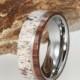 Personalized Mens Wedding Band, Deer Antler Ring Inlaid with Ironwood, Wood Wedding Band
