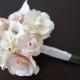 Paper Bridal or Bridesmaid Bouquet - Blush, Ivory, White -Roses & Calla Lillies - 8 - 10 - 12 inch