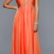 Straps Crystals Orange Chiffon Tulle Ruched Floor Length