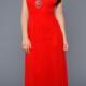 Open Back V-neck Crystals Chiffon Ruched Red Sleeveless Court