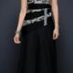 One Shoulder Crystals Chiffon Sleeveless Black Ruched Floor Length