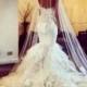 2014 Best White Long Cathedral Bridal Wedding Dress Veil Lace Purfle Free Comb