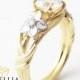 Round Moissanite Engagement Ring 14K Two Tone Gold Twig Ring Floral Engagement Ring