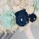 Mint And Navy Bridal Bouquet, Navy And Mint, Wedding Flower Bouquet, Sola Bouquet, Babys Breath Bouquet, Bridal Bouquet, Lace Flower Bouquet