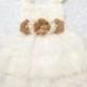 Ivory Lace And Burlap Flower Girl Dress -Ivory Lace Cap Sleeve Dress -Rustic Flower Girl Dress- Shabby Chic Dress - Burlap Lace Dress