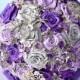 purple wedding brooch bouquet, fabric purple flowers