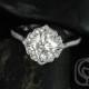 Rori 7mm 14kt White Gold Cushion FB Moissanite and Diamond Kite Halo WITHOUT Milgrain Engagement Ring (Other metals and stones available)