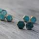 Natural Turquoise Stud Earrings, Hexagon Raw Turquoise Earrings, Boho Chic, Gold Plated Bezel Natural Stone Stud Earrings, Blue Bridesmaid