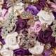 Purple brooch bouquet, Jeweled bouquet, Peacock bouquet, Bridal brooch bouquet, Wedding bouquet, Roses bouquet, Purple rose, Custom bouquet