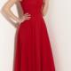 Scoop Sleeveless Zipper Ruched Red Tulle Chiffon Tea Length