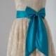 2015 Champagne Lace Short Bridesmaid Dress with Teal Bow