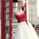 Rock retro red and white tea length wedding dress