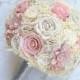 Romantic Peach Wedding Bouquet // Bridal Bouquet, Shabby Chic, Burlap, Sola Flower, Lace, Babys Breath, Wedding Flowers, Bridal Flowers