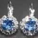 Light Blue Halo Crystal Earrings Swarovski Light Sapphire Rhinestone Sparkly Earrings Hypoallergenic Leverback Wedding Jewelry Bridesmaids