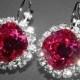 Fuchsia Crystal Halo Earrings Swarovski Fuchsia Rhinestone Earrings Hot Pink Leverback Earrings Wedding Pink Jewelry Bridesmaid Jewelry