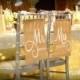 Mr & Mrs Wedding Chair Signs, Mr and Mrs Chair Signs, Burlap Chair Signs, Elegant Chair Signs, by Rustic Daisy Designs