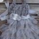 Lace flower girl dress. Gray flower girl dress. Country wedding. Rustic flowergirl dress. Toddler dress. Gray lace dress. Ruffle dress.