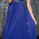 Straps Crystals Tulle Chiffon Blue Floor Length