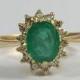 Antique Emerald and Diamond Halo Ring. 18K Yellow Gold. Unique Engagement Ring. Estate. May Birthstone. 20th Anniversary Gift. Appraised.