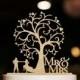 Rustic Wedding Cake Topper-Mr and Mrs Cake Topper-Silhouette Couple Dancing Cake Topper-Cherry Wood Tree Cake Topper-Bride and Groom Topper