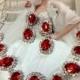 Wedding jewelry set ,Red crystal jewelry set, bridesmaid jewelry set, Bridal necklace earrings, vintage inspired rhinestone bridal statement