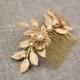 Flower and leaf hair comb - Gold wedding hairpiece -Grecian hair piece - Gold leaf comb - Gold leaf headpiece - Gold comb - Bridal comb