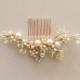 Delicate Bridal hair comb fascinator crystals gold pearls Rhinestones Ivory wedding - Last one